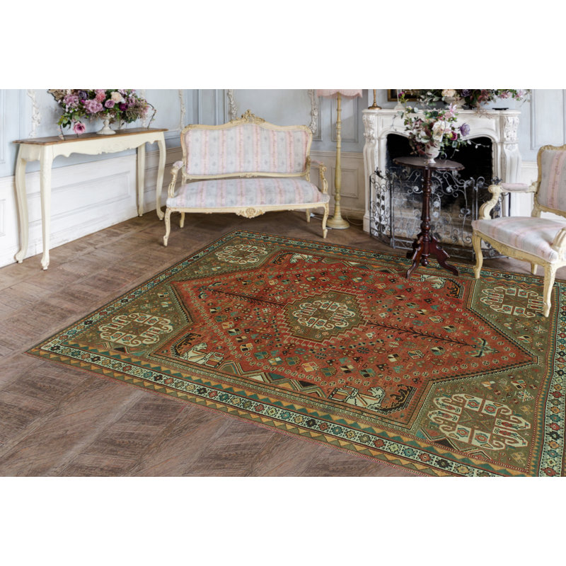 Keamber One-of-a-Kind 5'3" x 8'6" 1980s Rectangle Wool Area Rug in Green