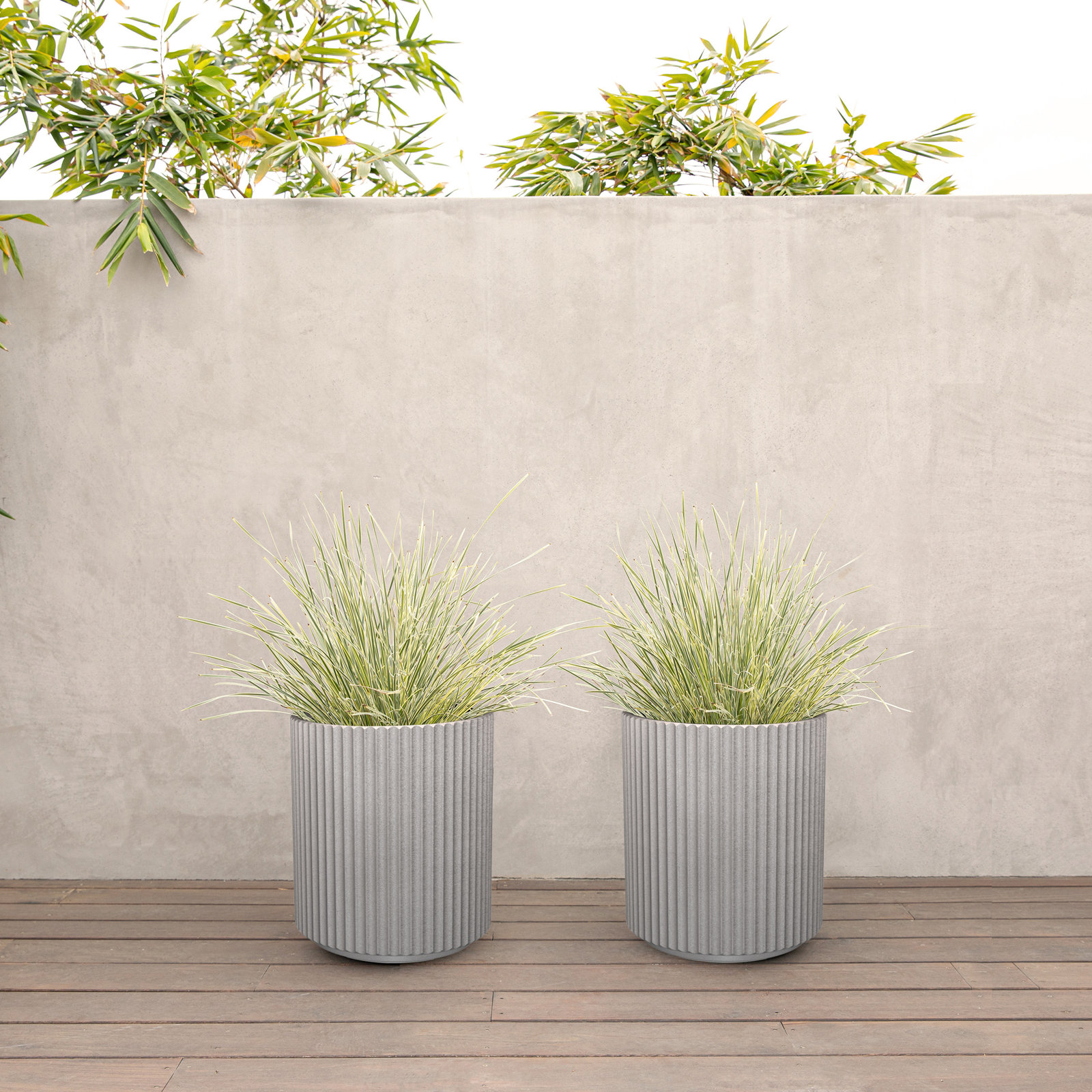 Demi Series Round Planter, 2, Gray, 16" H x 14.75" W x 14.75" D