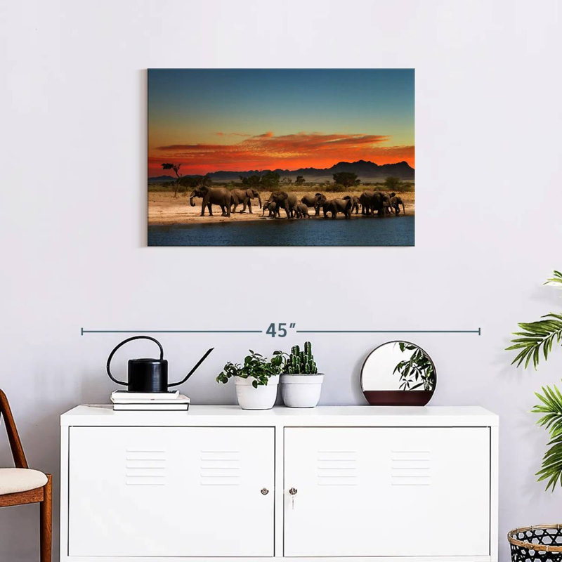 Brampt Elephants In Sublime Sunset, 20" H x 30" W