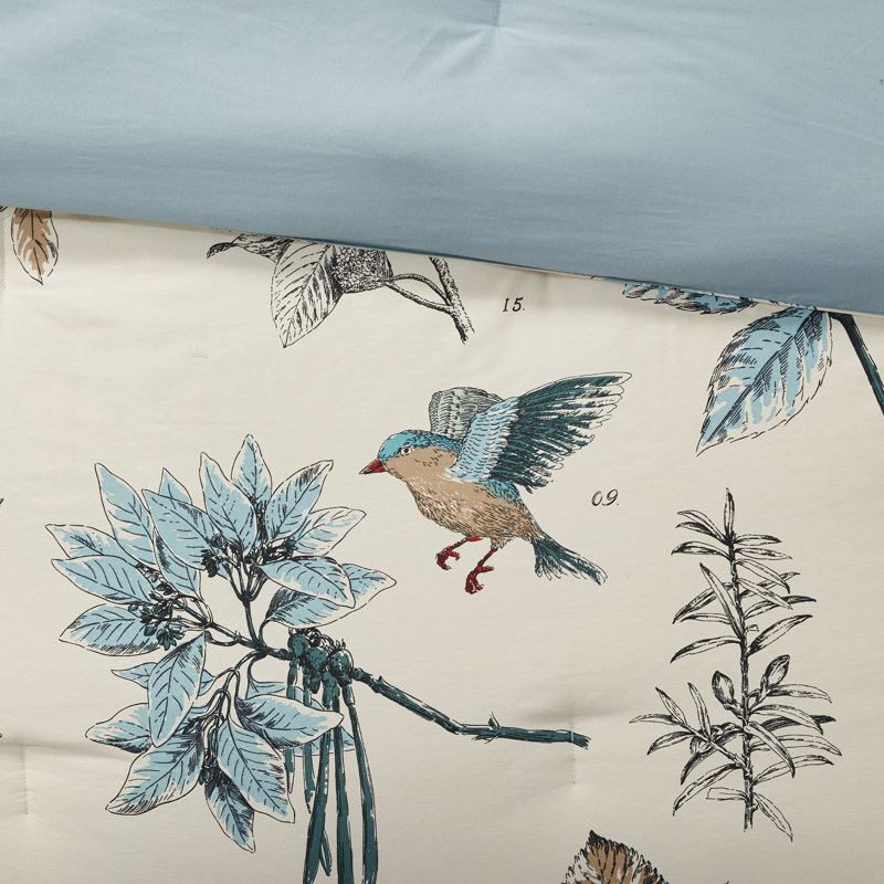King Blue Cotton Reversible Floral Comforter Set