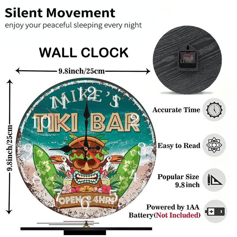 Horloge murale en bois 10 po, mouvement silencieux, à piles (piles AA non incluses), décor artistique, parfait pour les décorations