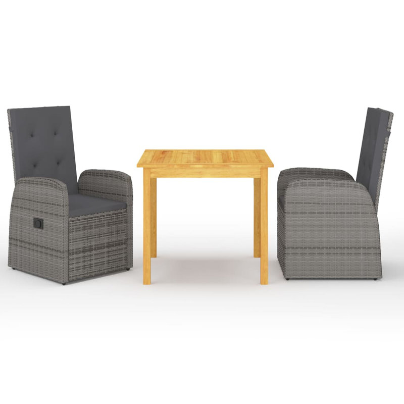2 - Person Solid Wood Patio Dining Set Square Table with Cushions Included