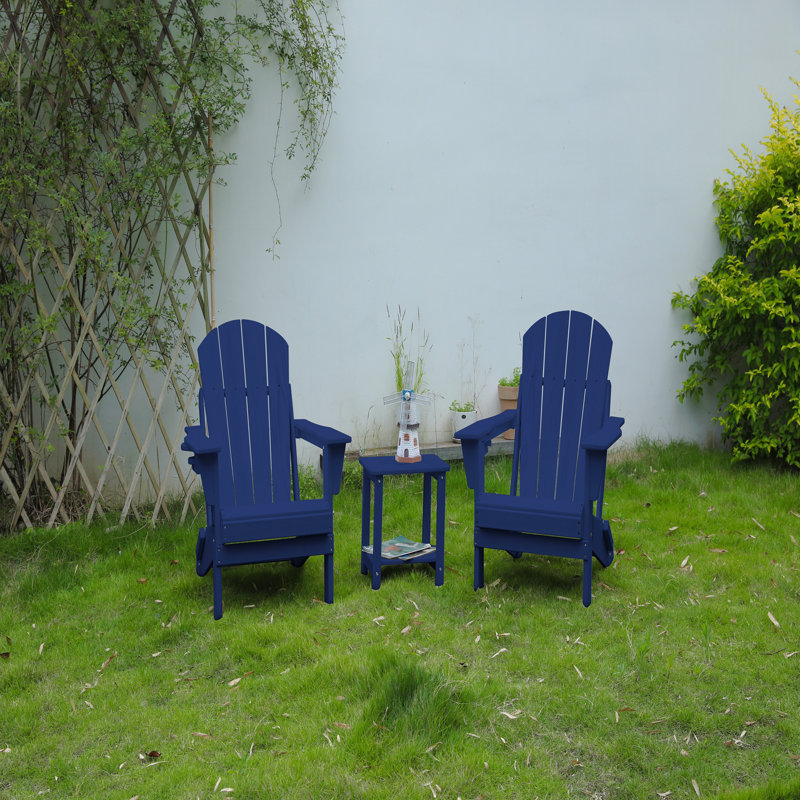 Chaise Adirondack pliante avec table d'appoint, ensemble de 3 chaises Adirondack à texture de bois, Bleu