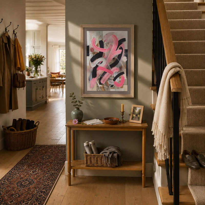 Abstract Pink Gestures Eclectic - Framed Print, A1 - 84.1 x 59.4 cm, Oak