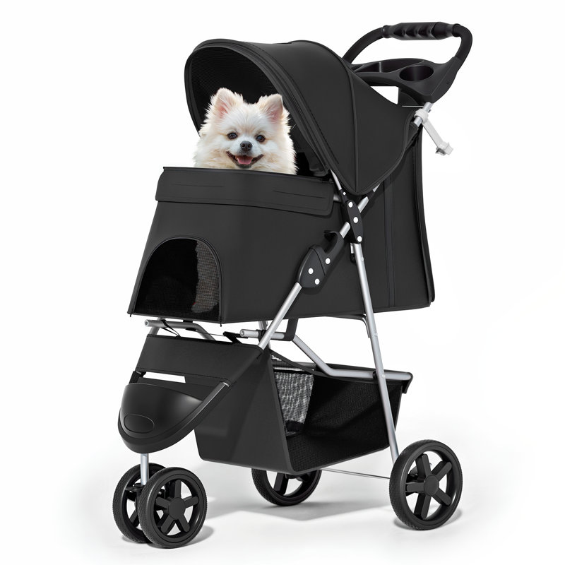 Poussette pliable pour animaux de compagnie, poussette pliante à 3 roulettes pour chats avec auvent et autocollants