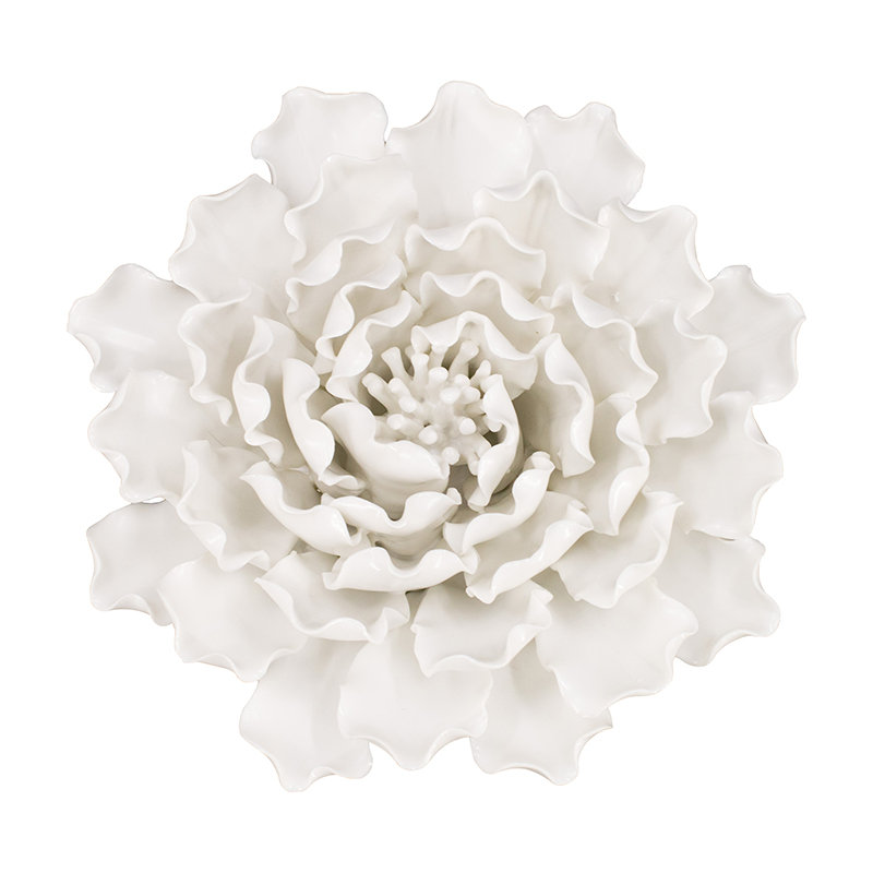 Décoration murale en céramique crème faite à la main D7,3 x 2,8 po, H 2,8 po x l 7,3 po x P 7,3 po