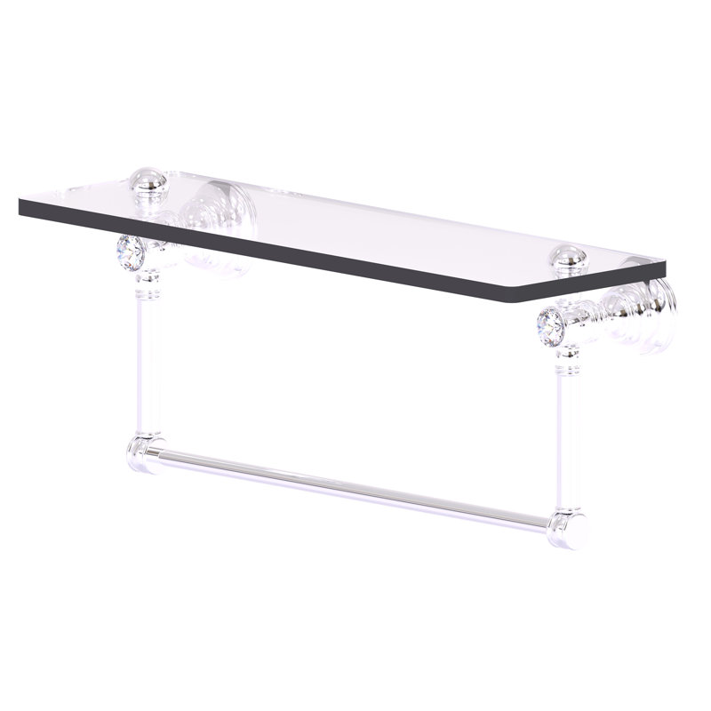 Freyja Glass Bracket Shelf with Towel Bar, 5.54" H x 22" W x 7" D, Polished Chrome