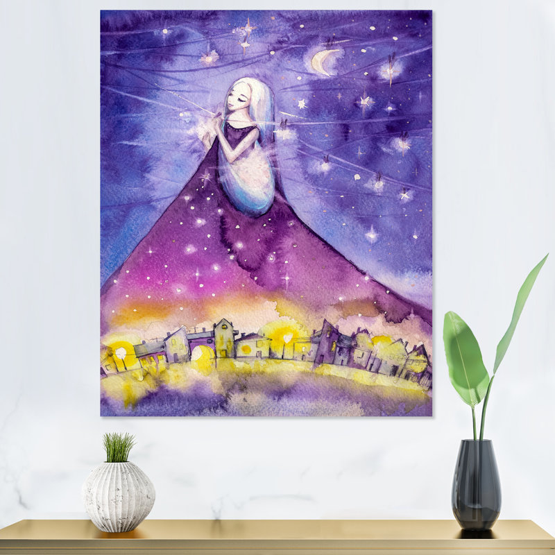 Night Watercolors - Art mural pour enfants, art sur toile, H 32 po x l 16 po x P 1 po, Toile tendue
