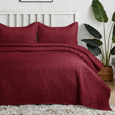 Couvre-lit matelassé à pièces, grand lit/queen – Literie réversible ultra douce, confort toutes saisons, couette légère surdimensionnée avec 2 taies d'oreiller (bordeaux)
