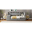 Lit de jour simple tapissier avec tiroirs, tablettes, armoires rabattables et table d'appoint