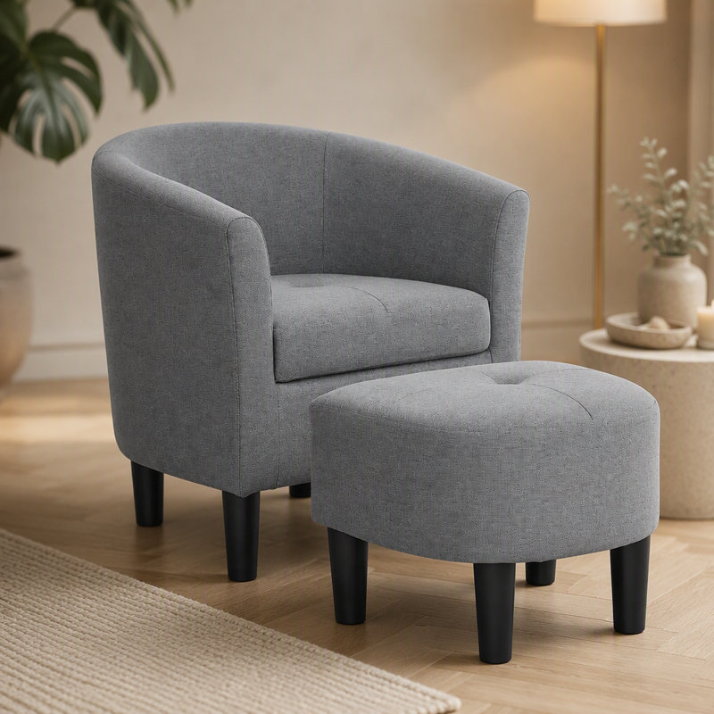 Fauteuil demi-tonneau de 25,5 po de large en polyester et repose-pieds