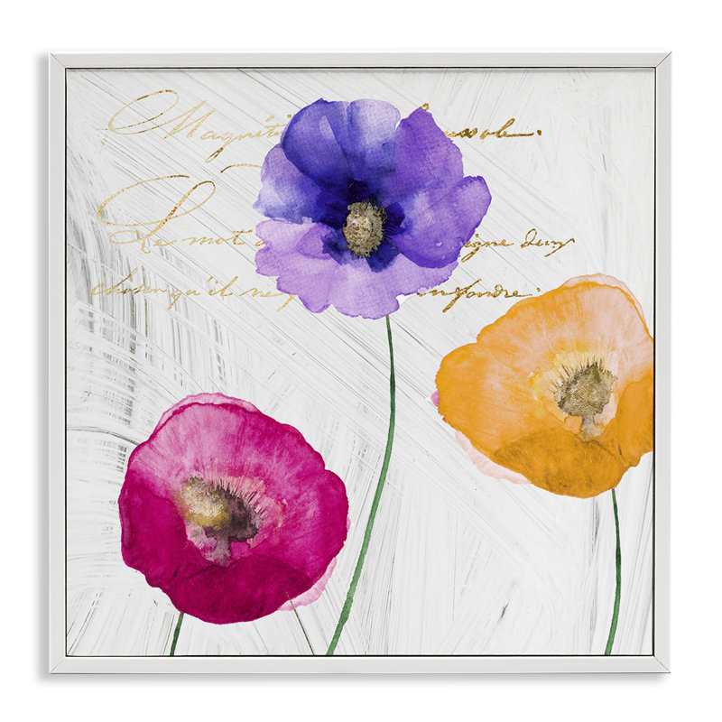 Giclée encadrée Le Jardin Poppies, design par Sophie 6, H 12 po x l 12 po, Estampe numérique encadrée blanc bord de mer