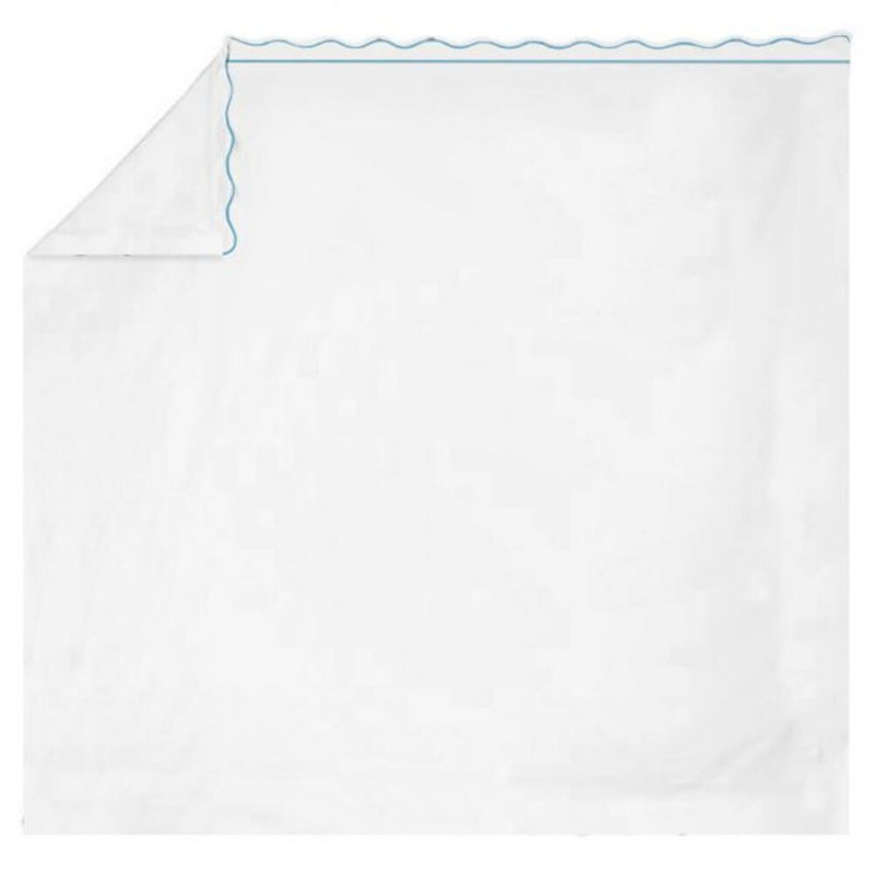400TC Cotton Scallop Embroidery & Border Cotton 4 Piece Sheet Set Fitted Sheet Fits Upto 16" Deep Pocket, Light Blue Border