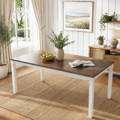 Extendable Dining Table 59 to 77 Inches with Rubberwood Legs