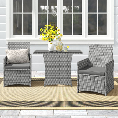 Almera 3pcs Patio Rattan Furniture Set Cushioned Sofa Armrest Garden Gray by Lark Manor