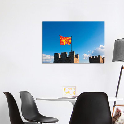 Tsar Samuil's Fortress with national flag, Ohrid, Republic of Macedonia 1 Piece Wrapped Canvas Wall Art