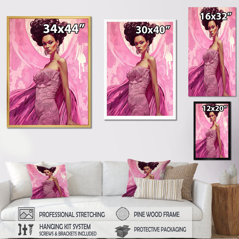 Modèle rétro glamour en rose magenta I, H 44 po x l 34 po x P 1,5 po, Cadre naturel flottant