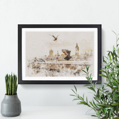 Pigeons by the Houses of Parliament - Picture Frame Graphic Art
