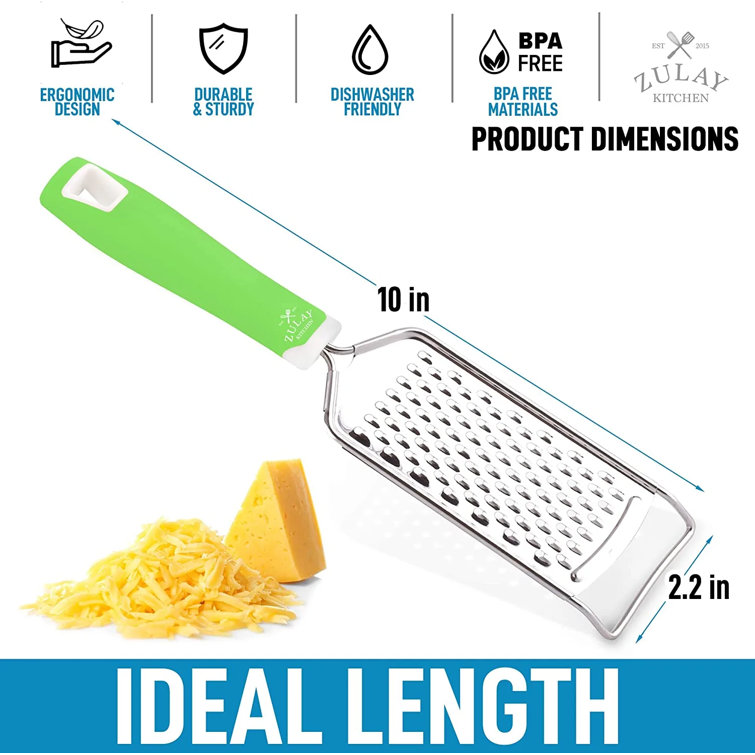 Zulay Kitchen Professional Stainless Steel Flat Handheld Cheese Grater -  Black 