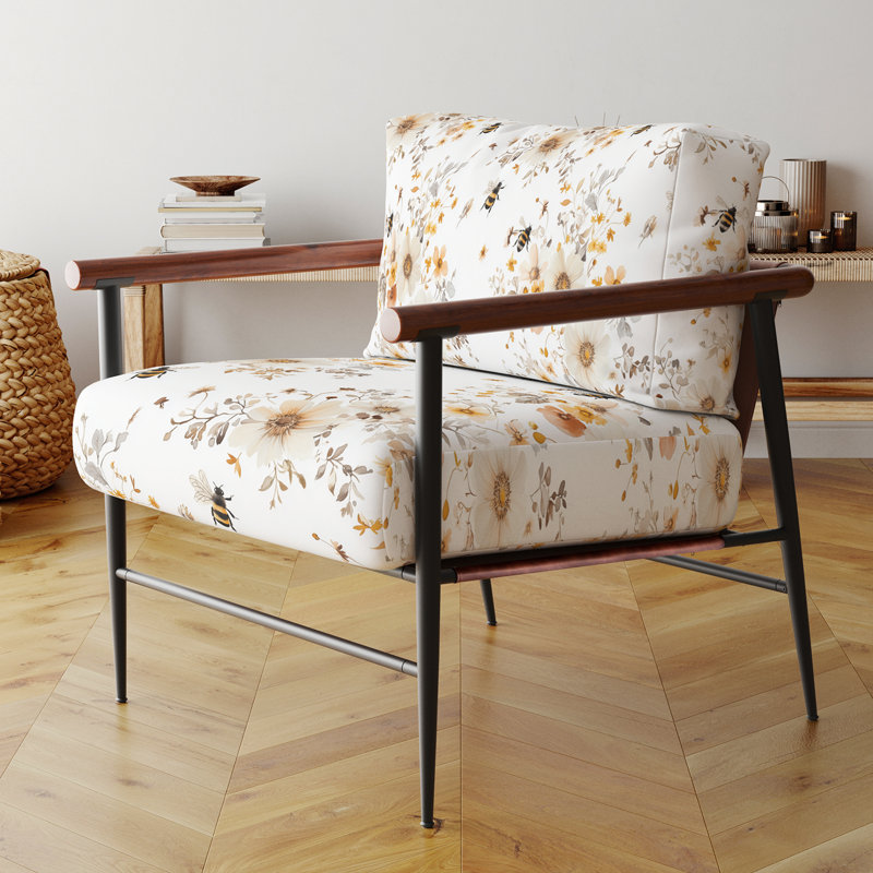 Chaise d'appoint Country Farmhouse - Chaise avec accoudoirs jaune Nectar Garden, Bras ronds bruns