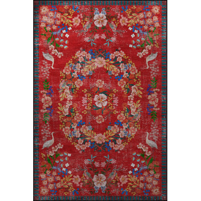 Floral Aurelina Red Theme Multicolored Floral Patterned Colorful Woven Base Carpet
