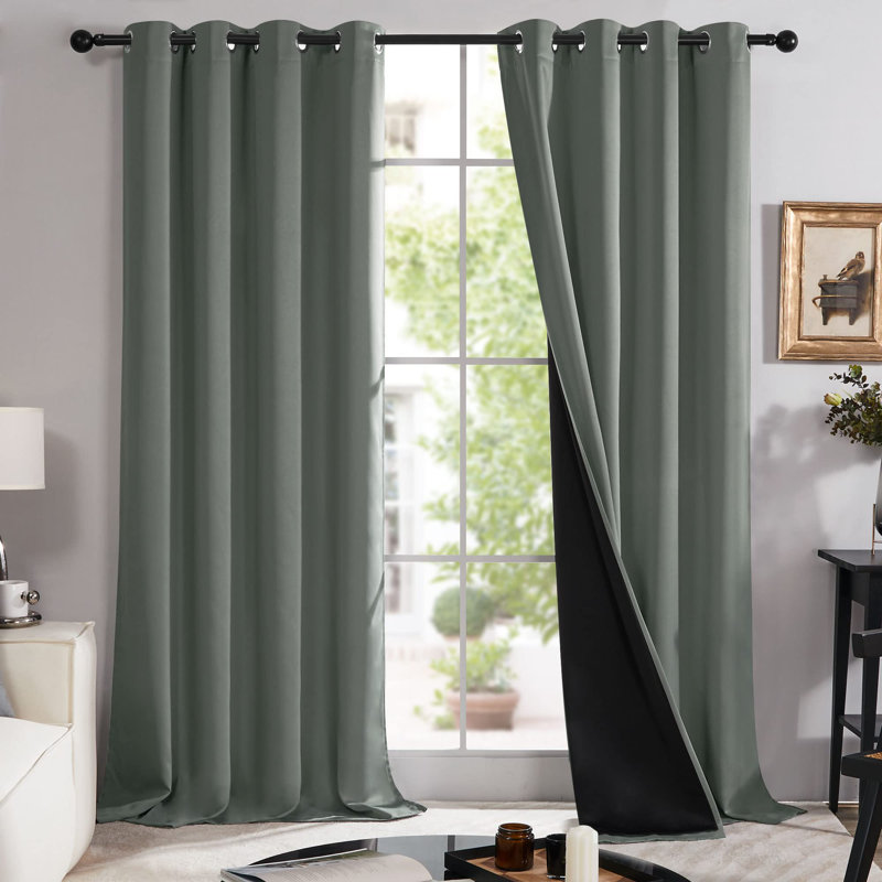 100 Percent Blackout with Liner Grommet Curtain Panel (Set of 4), 52" W x 108" L, Dark Gray