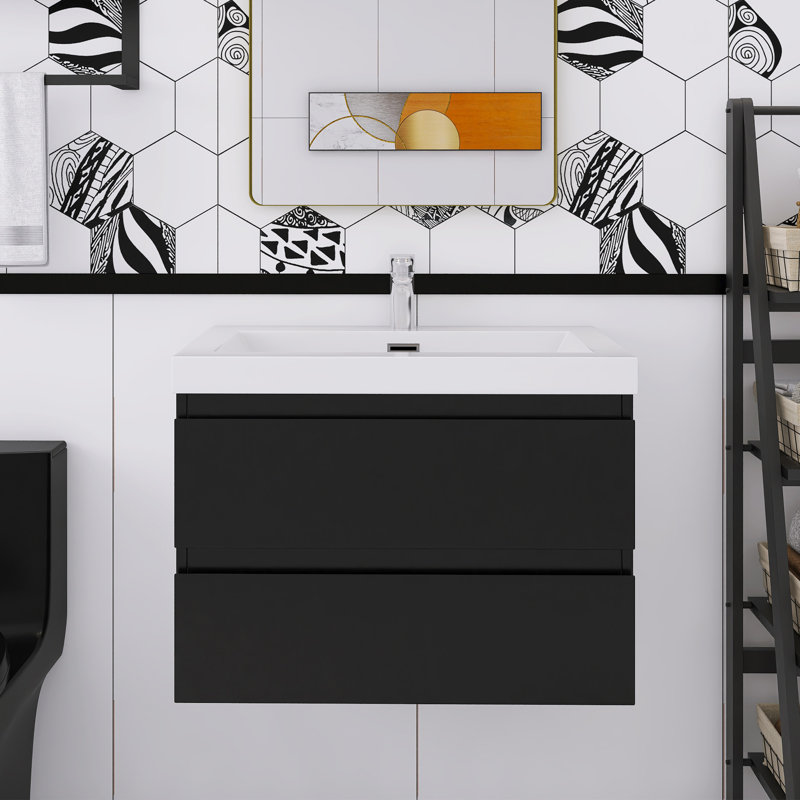 Meuble-lavabo mural simple 30 po avec plateau en résine, Noir