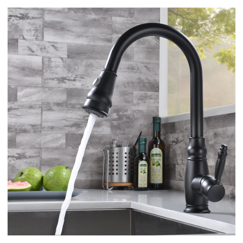 Commercial Kitchen Faucet with Pull-Out Sprayer, Matte Black High-Arc Sink Faucet, Single Handle Brass Faucet for Farmhouse and Modern Kitchens