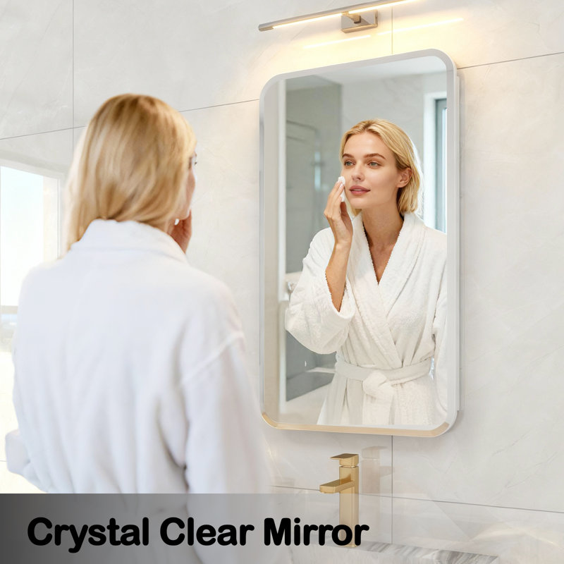Rectangle Medicine Cabinet With Beveled Edge Mirror, No-assembly Bathroom Wall Cabinet With Mirror, Adjustable Shelves, Tissue Slot, Recessed Or Surface Mount