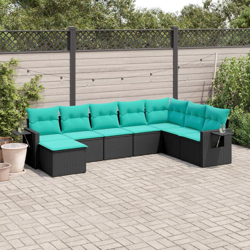 Ensemble de canapé de patio avec cadre noir et coussins bleus pour l'extérieur
