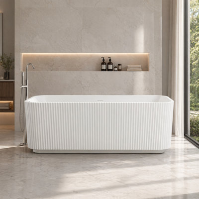 67" Whirlpool Massage Freestanding Bathtub, Scalloped Texture, Chrome Pop-Up Drain
