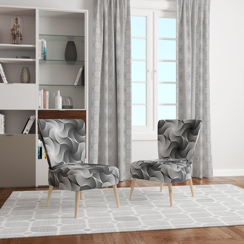 Upholstered Floral Side Chair - Modern floral Accent Chair, Geometric Gray/Silver Polyester Blend