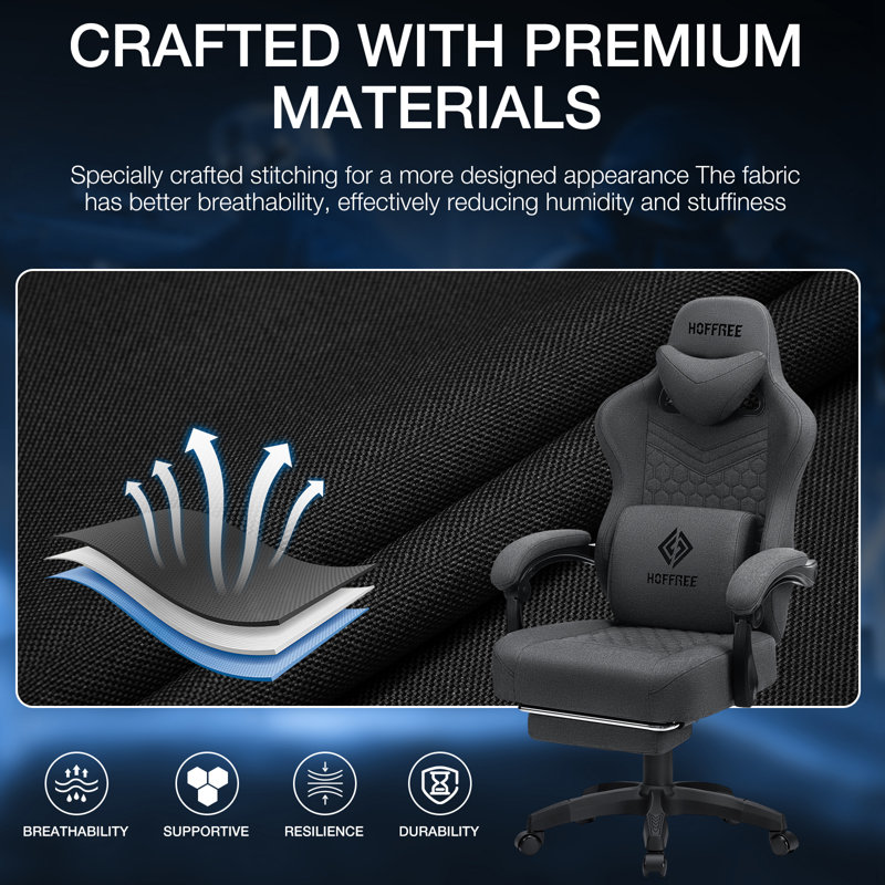 Fauteuil inclinable ergonomique en tissu et jeu de course avec coussin lombaire vibrant, Gris