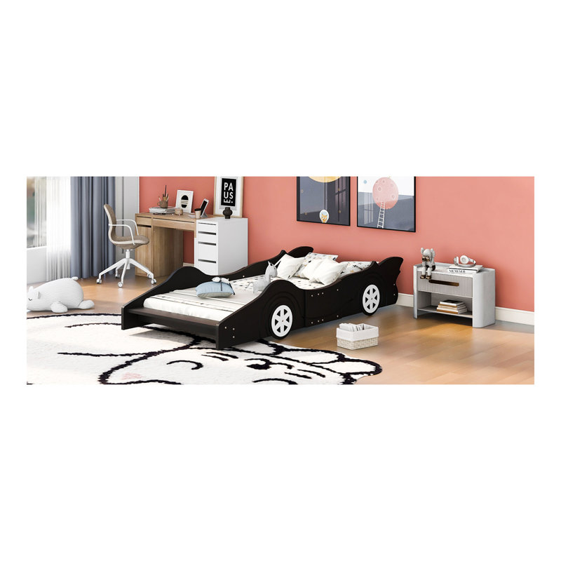 Lit plateforme avec roulettes Race, Lit simple, Noir, noir, noir, noir