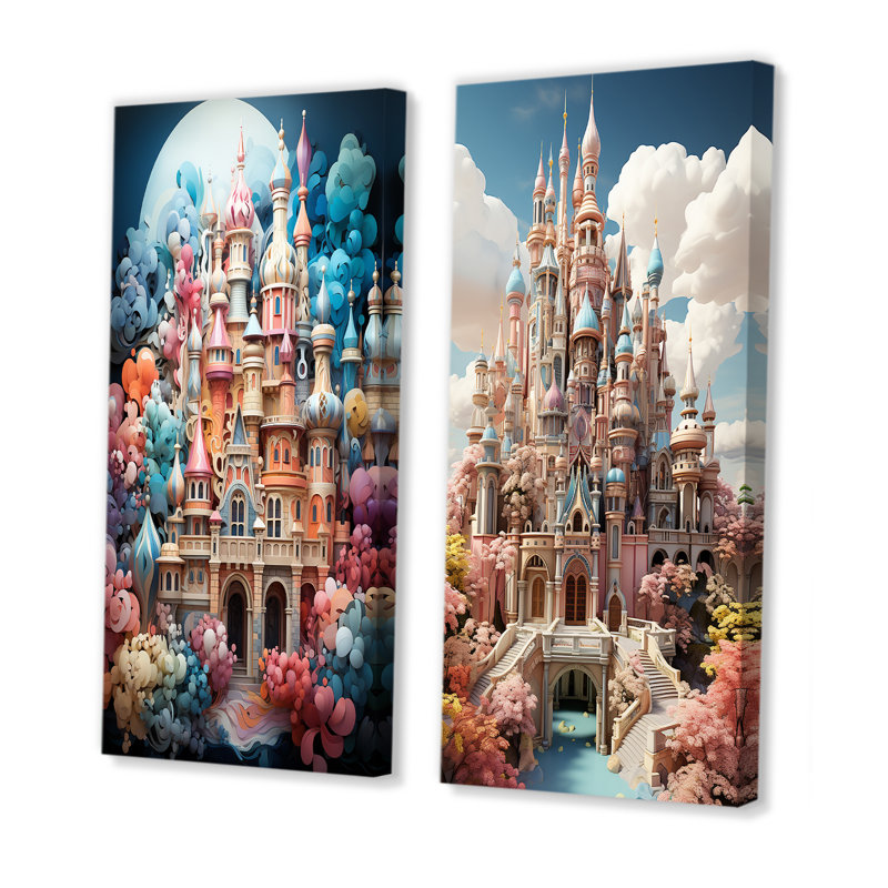 «Castles Whimsical Wonder Pastel I», 2 pièces, H 40 po x l 40 po, Toile tendue