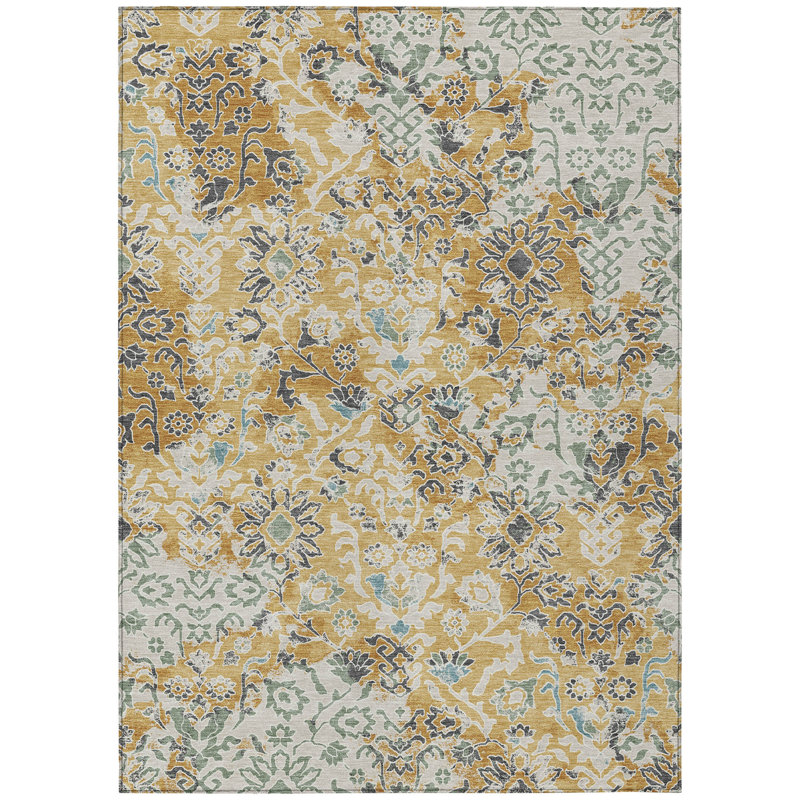 Machine Washable Indoor/Outdoor Chantille ACN2584 Traditional Rug, Gold, 2'6" x 3'10"