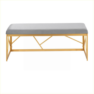 Gold Finish Entryway Bench Slate Gray Velvet Upholstery 2 Seater 44 Inch Wide Indoor Seating For End Of Bed