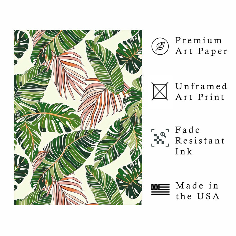 «Botanical Monstera Leaves», motif tropical non encadré, H 16 po x l 12 po