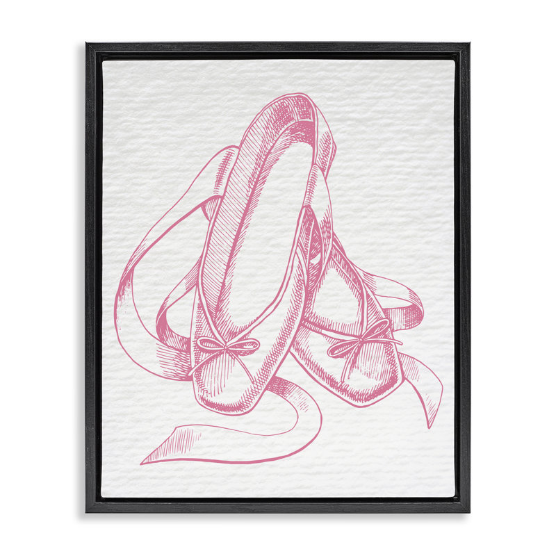 «Pink Ballet Slipper», art mural encadré par Daphne Polselli, Cadre flottant noir de jais, H 21 po x l 17 po