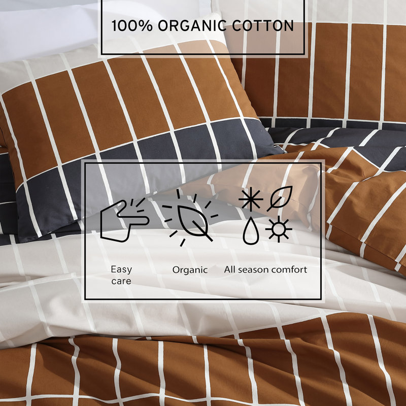 Marimekko Tiiliskivi Raita Organic Cotton Charcoal Duvet Cover Set, King, Queen Duvet Cover + 2 Standard Shams