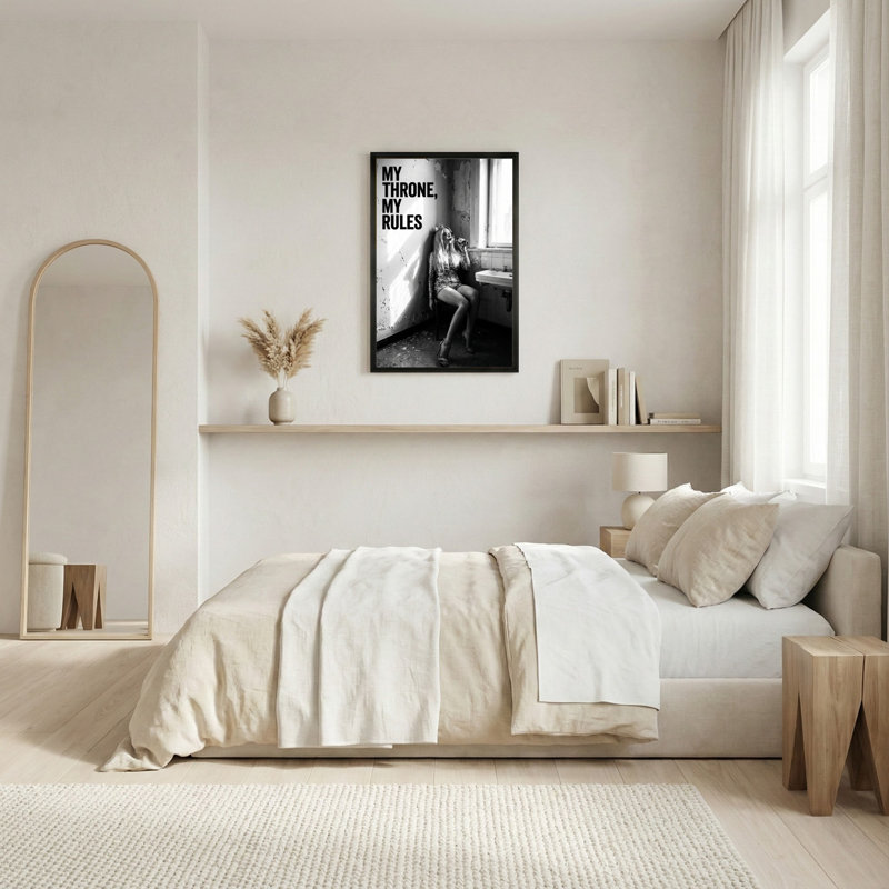 Mon trône, mes règles - Portrait en noir et blanc sur toile tendue (lot de 1), H 24 po x l 16 po
