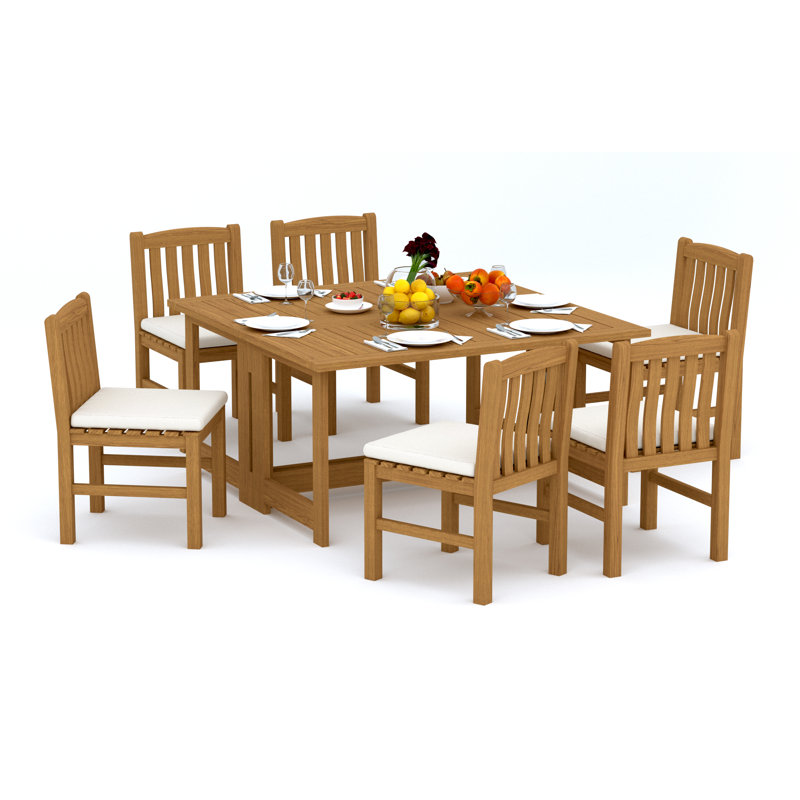 6 Seats 7 Pcs Grade-A Teak Wood Dining Set: 60" Square Rectangle Butterfly Table And 6 Devon Armless Chairs #11DV1400, 6