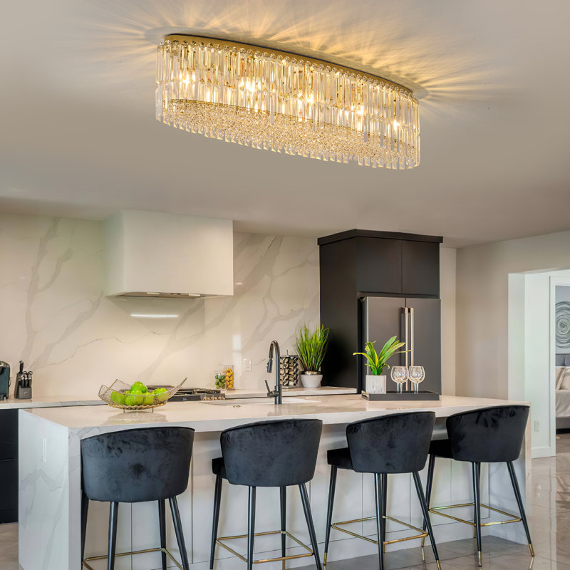Lustre encastré ovale en cristal de 40 po, plafonnier plaqué or avec cristaux K9, luminaire E12 à 8 lumières pour la cuisine, la salle à manger ou le salon