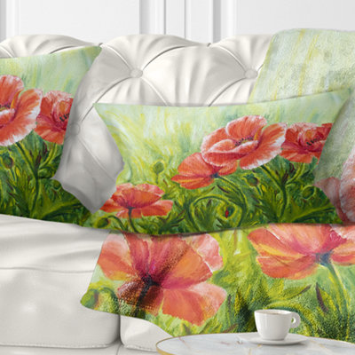 Blooming Poppies with Green Leaves - Coussin imprimé floral