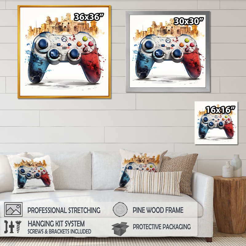 Contrôleur de jeu vidéo Cityscape - Art mural de jeux vidéo, H 36 po x l 36 po, Noir