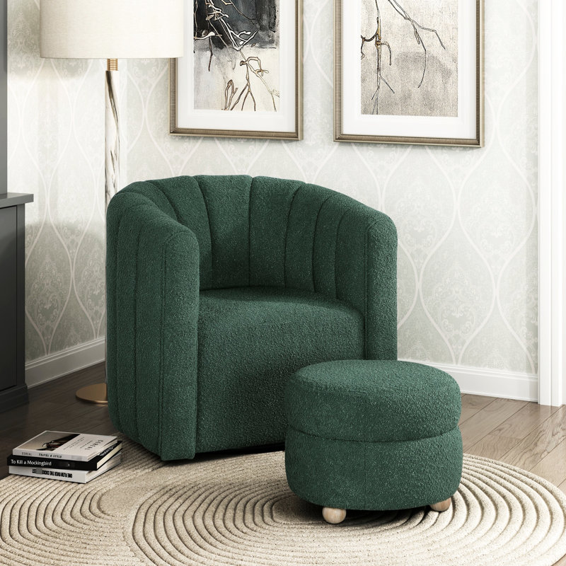 Chaise pivotante en bois massif avec tissu bouclé pour le salon moderne et la détente, Vert