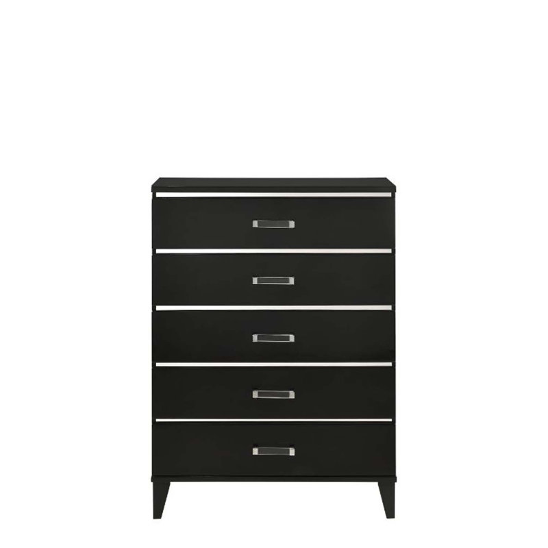 Commode 5 tiroirs Chelsie, finition noire, Noir