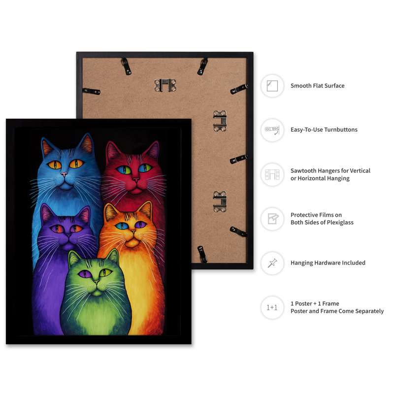 Rainbow Cats, Black Framed, Poster, 08"H x 10"W