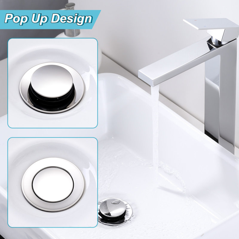 Pop Up Drain For Bathroom Sinks Without Overflow in Gold, Polished Chrome