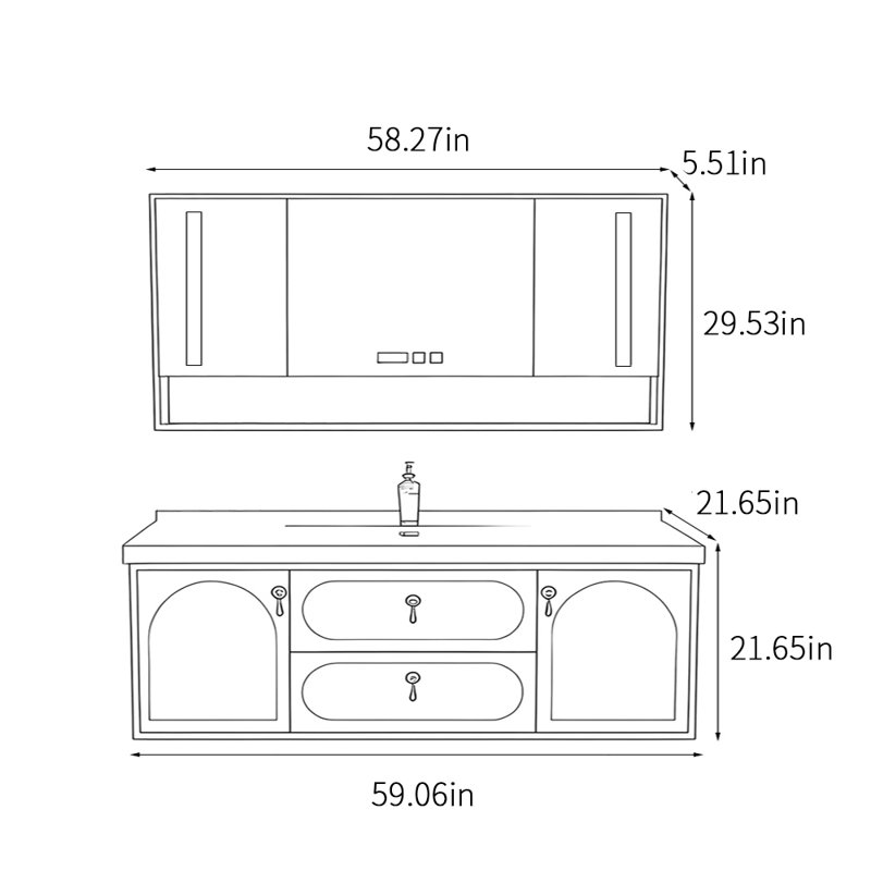 Chinese style bathroom cabinet light luxury, 21.65" H x 59.06" W x 21.65" D